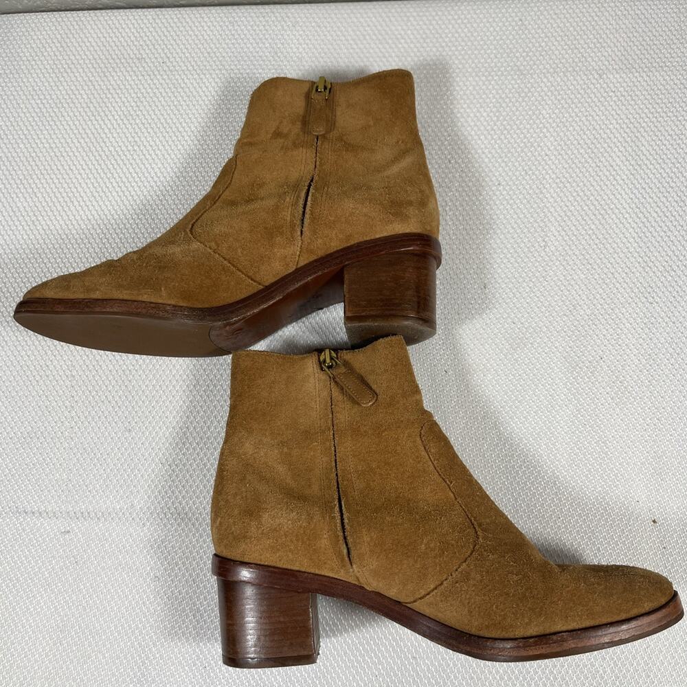 Tory Burch Marsden Bootie Tan Suede Size 7M With Gold Logo On Both - Picture 8 of 11